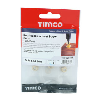 TIMCO Knurled Brass Inset Screw Cup - To fit 4.0, 4.2, 4.5 Screw