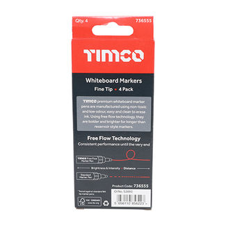 TIMCO Whiteboard Markers Fine Tip Mixed Colours - Fine Tip Four Pack