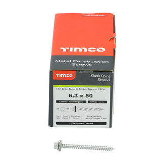 TIMCO Slash Point Sheet Metal to Timber Screws Exterior Silver with EPDM Washer - 6.3 x 80