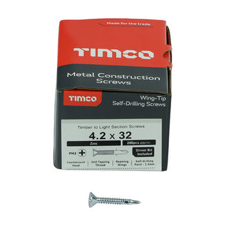 TIMCO Self-Drilling Wing-Tip Steel to Timber Light Section Silver Screws  - 4.2 x 32