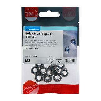 TIMCO Nylon Insert Nuts Type T DIN985 A2 Stainless Steel - M8