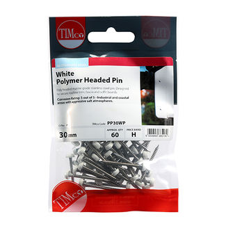 TIMCO Polymer Headed Pins A4 Stainless Steel White - 30mm