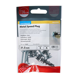 TIMCO Plasterboard Metal Speed Plugs & Screws Silver - 31.5mm